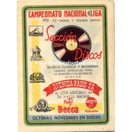 Spanish League 1ª & 2º Division 1951-1952 publicity football calendar