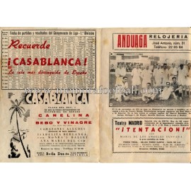 Díptico con calendario de Santiago Bernabeu 1952