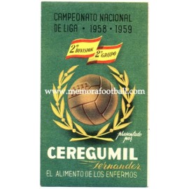 Spanish League 2ª Division 1958-1959 publicity football calendar
