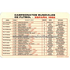 Calendario Campeonatos Mundiales de Futbol España 1982