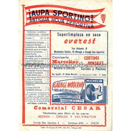 ¡AUPA SPORTING! Antigua Hoja Deportiva 18-10-1989