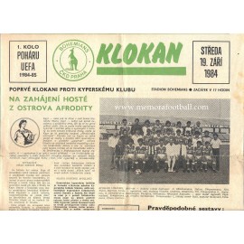 Bohemians CKD Praha v Apollon Limassol 19.09.1984 UEFA Cup programme