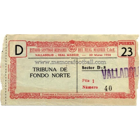 Real Madrid vs Real Valladolid 30-03-1958 ticket