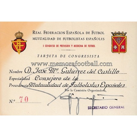 Tarjeta de Congresista de José María Gutierrez del Castillo, 1953