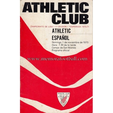 Athletic Club vs Español 01-11-1970 programa oficial