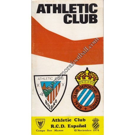 Programa oficial partido Athletic Club vs Español 10-11-1974