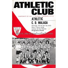 Programa del partido Athletic Club vs CD Málaga 30-04-72