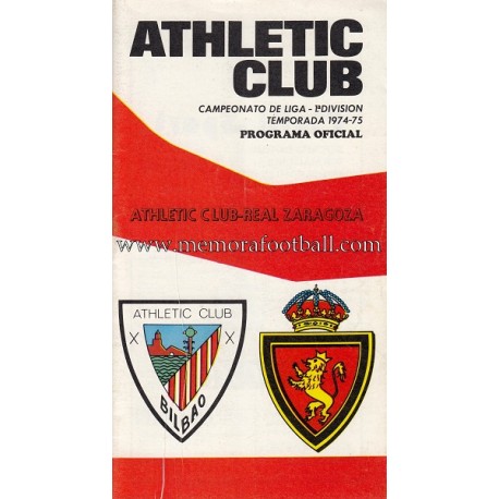 Programa del partido Athletic Club vs Real Zaragoza 1974/75