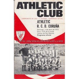 Programa del partido Athletic Club vs Deportivo de la Coruña 02-04-72