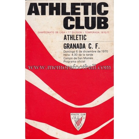 Athletic Club vs Granada CF 06-12-1970 programa oficial