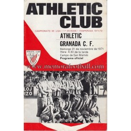 Athletic Club vs Granada CF 21-11-1971 programa oficial