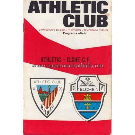 Programa del partido Athletic Club vs Elche CF 1973-74