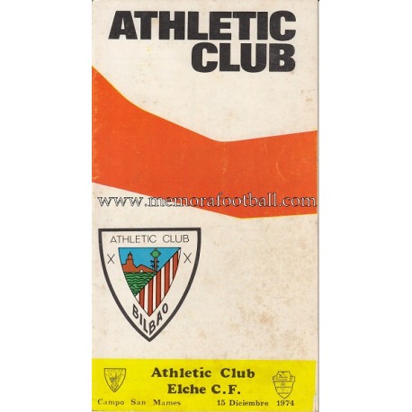 Programa del partido Athletic Club vs Elche CF 15/12/1974