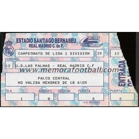 Entrada Real Madrid vs UD Las Palmas 21-02-1988 LFP