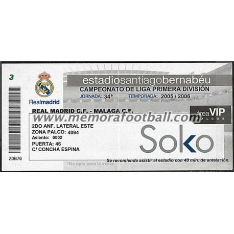 Real Madrid vs Malaga CF 23-04-2006 Spanish League ticket