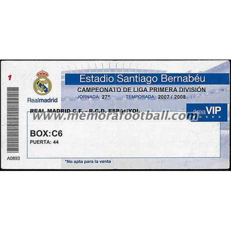 Entrada VIP Real Madrid vs RCD Español 08-03-2008 LFP