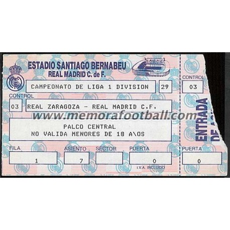 Entrada Real Madrid vs Real Zaragoza 09-10-1988
