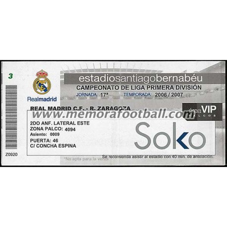 Real Madrid vs Real Zaragoza 2006-2007 ticket