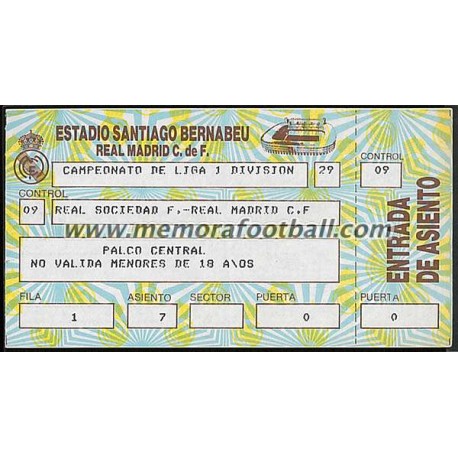 Real Madrid vs Real Sociedad 22/12/1985 Spanish League ticket