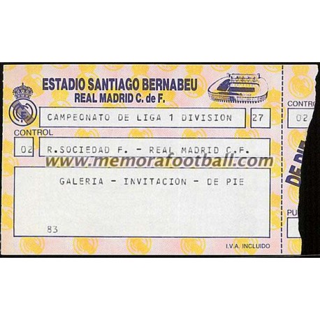 Real Madrid vs Real Sociedad 18/09/1988 Spanish League ticket