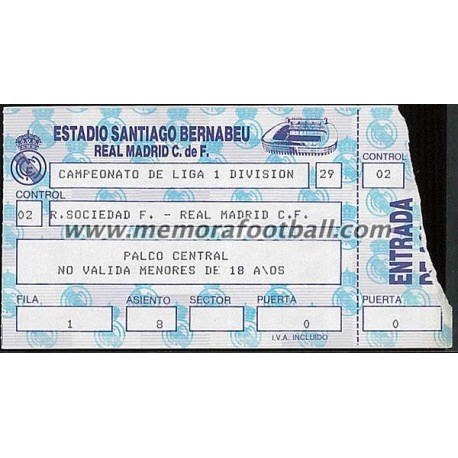 Entrada Real Madrid vs Real Sociedad 18/09/1988 LFP