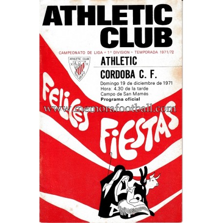 Athletic Club vs Córdoba CF 19-12-1971 programa oficial