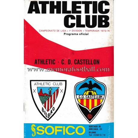 Programa del partido Athletic Club vs CD Castellón 1973-1974