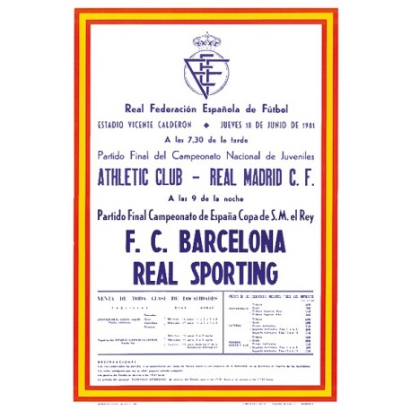 Cartel FC Barcelona vs Sporting de Gijón Final Copa del Rey 18/06/81﻿