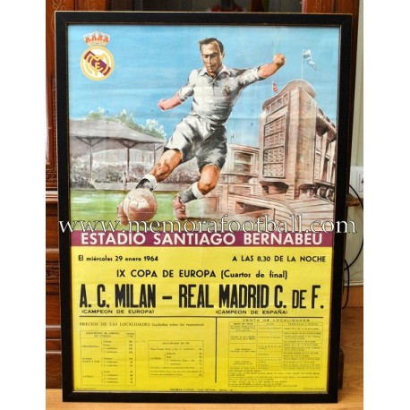 Cartel original Real Madrid vs AC Milan 29/01/1964 Copa de Europa