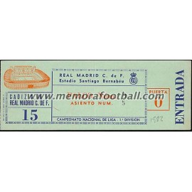 Real Madrid v Cadiz CF 21-03-82 ticket