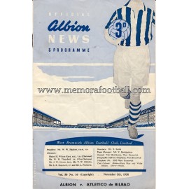 West Bromwich Albion v Atlético de Bilbao 05-11-1958 programme