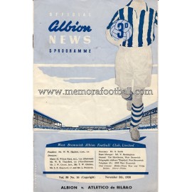 Programa del partido West Bromwich Albion v Atlético de Bilbao 05-11-1958 