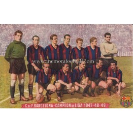 Tajeta postal del CF Barcelona campeón de liga 1947-48-49 