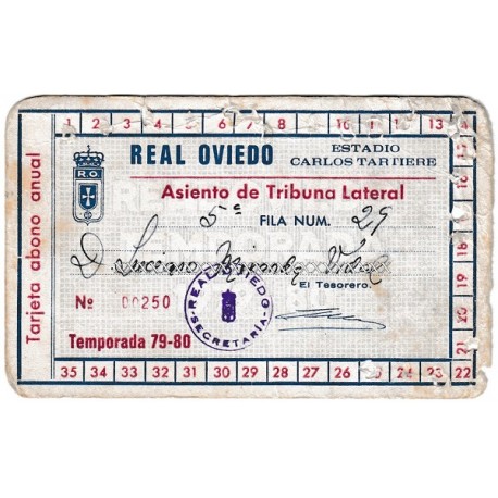 Tarjeta anual de socio del Real Oviedo, temporada 1979-80