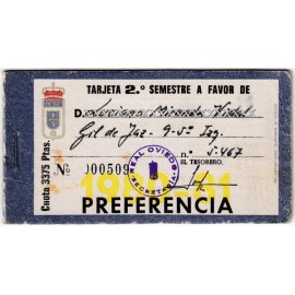 Tarjeta Semestral de socio del Real Oviedo, temporada 1980-81