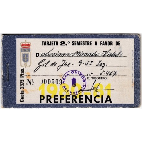 Tarjeta Semestral de socio del Real Oviedo, temporada 1980-81