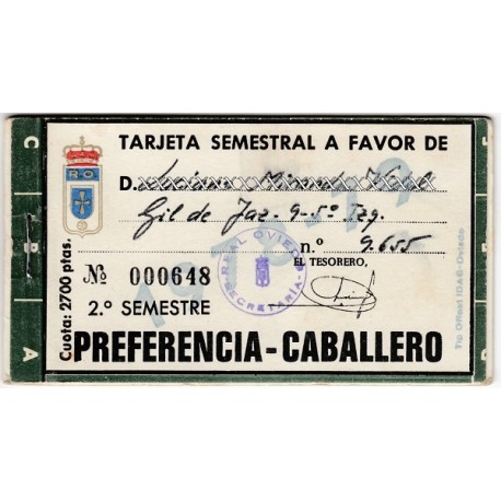 Tarjeta Semestral de socio del Real Oviedo, temporada 1979-80