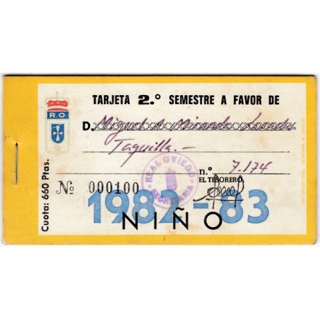 Tarjeta Semestral de socio del Real Oviedo, temporada 1982-83