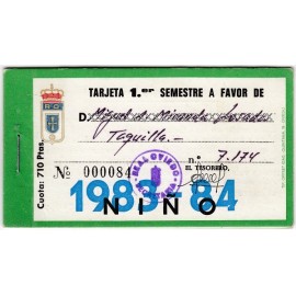 Tarjeta Semestral de socio del Real Oviedo, temporada 1983-84