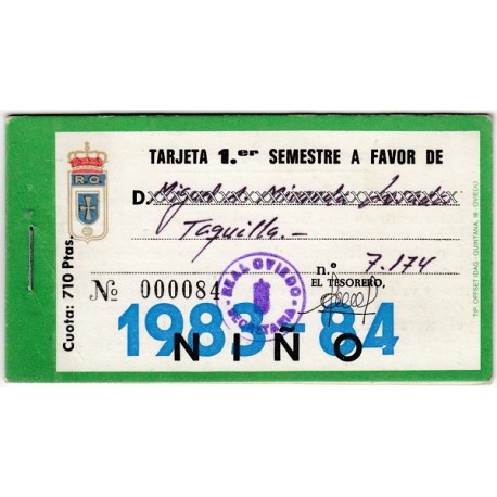 Tarjeta Semestral de socio del Real Oviedo, temporada 1983-84