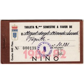 Tarjeta Semestral de socio del Real Oviedo, temporada 1981-82