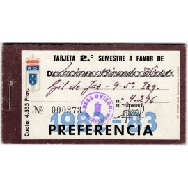 Tarjeta Semestral de socio del Real Oviedo, temporada 1982-83