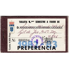 Real Oviedo Semiannual Membership Card, season 1982-83