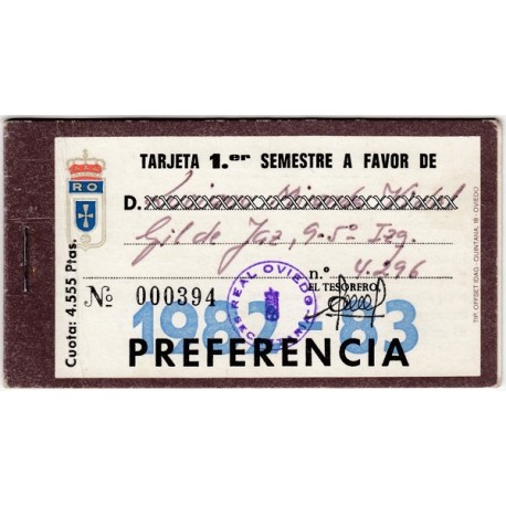 Tarjeta Semestral de socio del Real Oviedo, temporada 1982-83