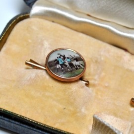 English, Victorian era cufflinks with rugby motif in their original case