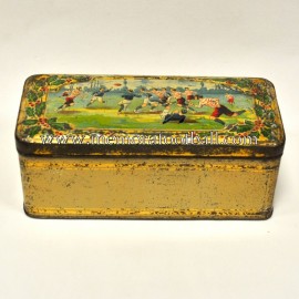 Victorian tin box featuring rugby design, circa 1900