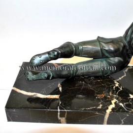 A spelter figure of a goalkeeper circa 1950 France