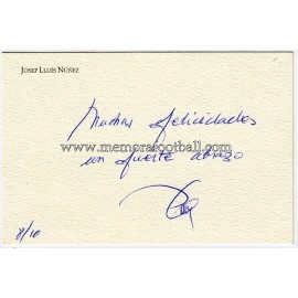 Tarjetón firmado por Josep Lluis Núñez presidente del FC Barcelona