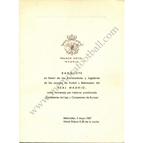 Real Madrid CF - Dinner tribute menu 03-05-1967