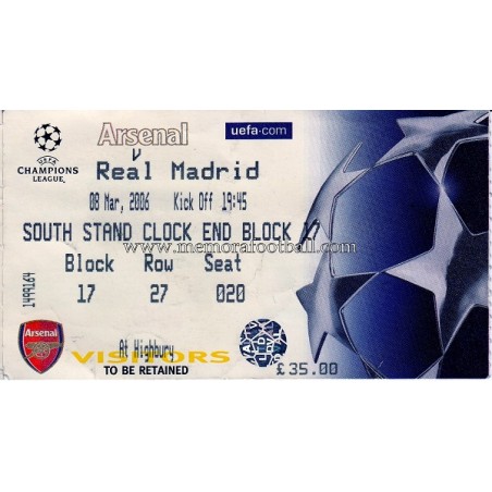 Entrada Arsenal vs Real Madrid 08-03-2006 Champions League